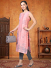 Pink Power Drip – Sleeveless Shibori Silk-Blend Kurti (1JD-2-A3b)