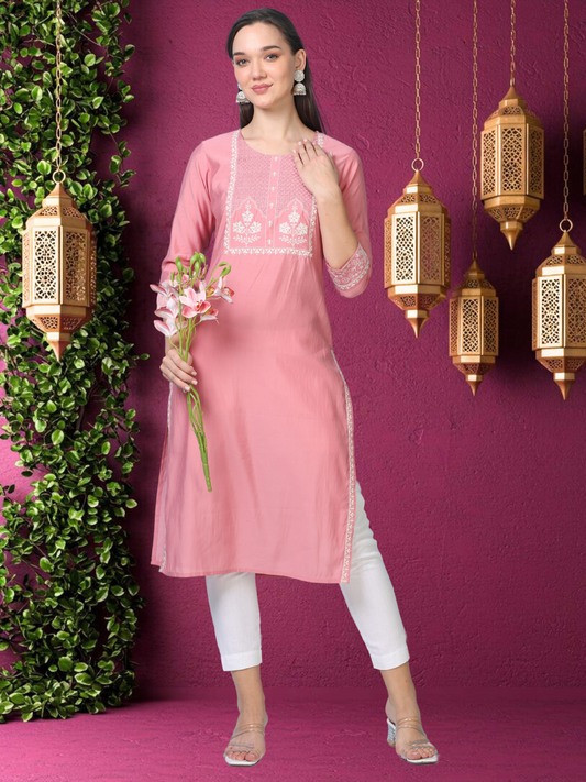 Blush Thread – Light Pink Cotton-Blend Kurti (2AA-2-A1)