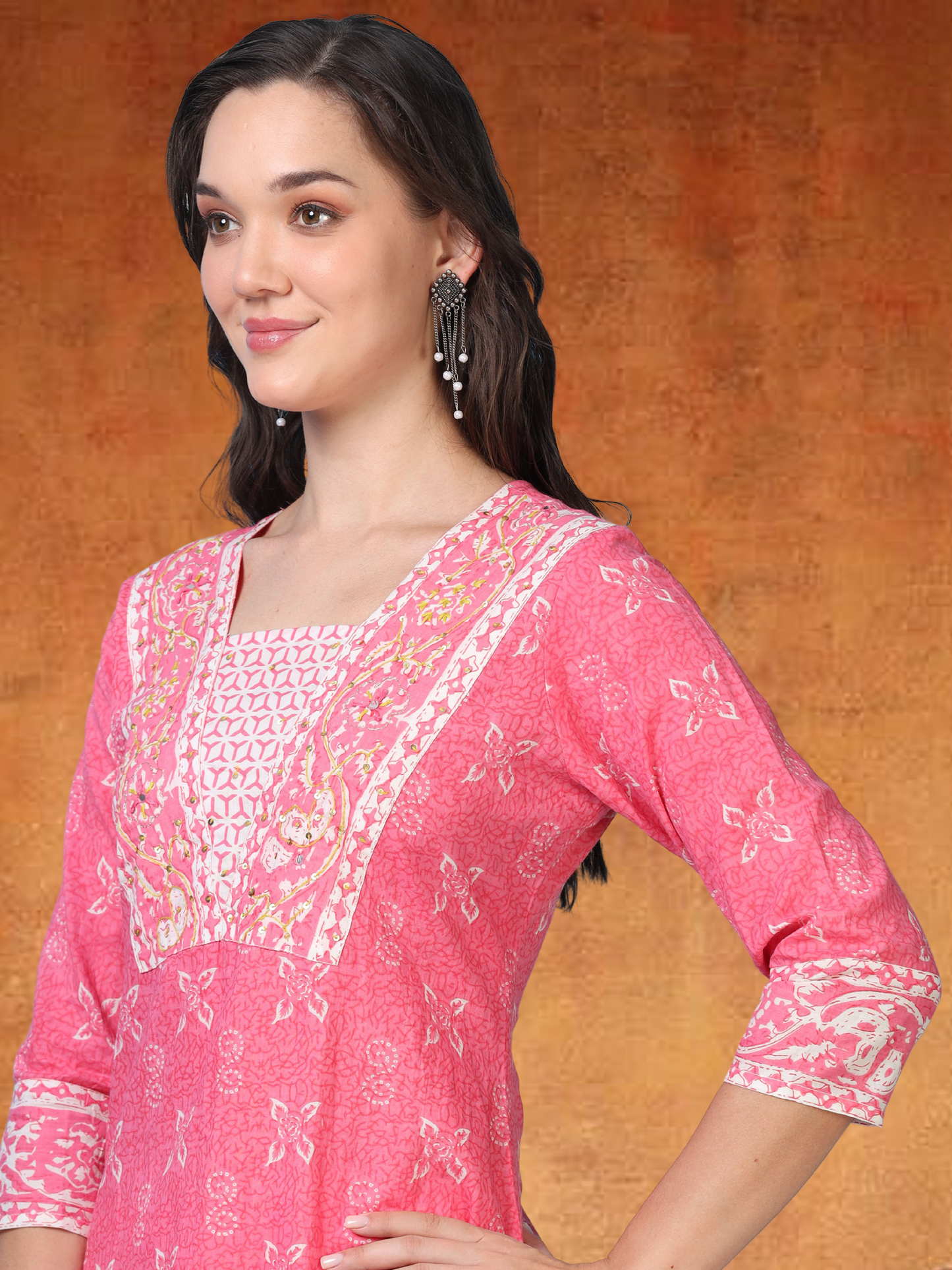 Blush Bloom – Pink Printed Cotton 3-Piece Set (2DF-2-C10)