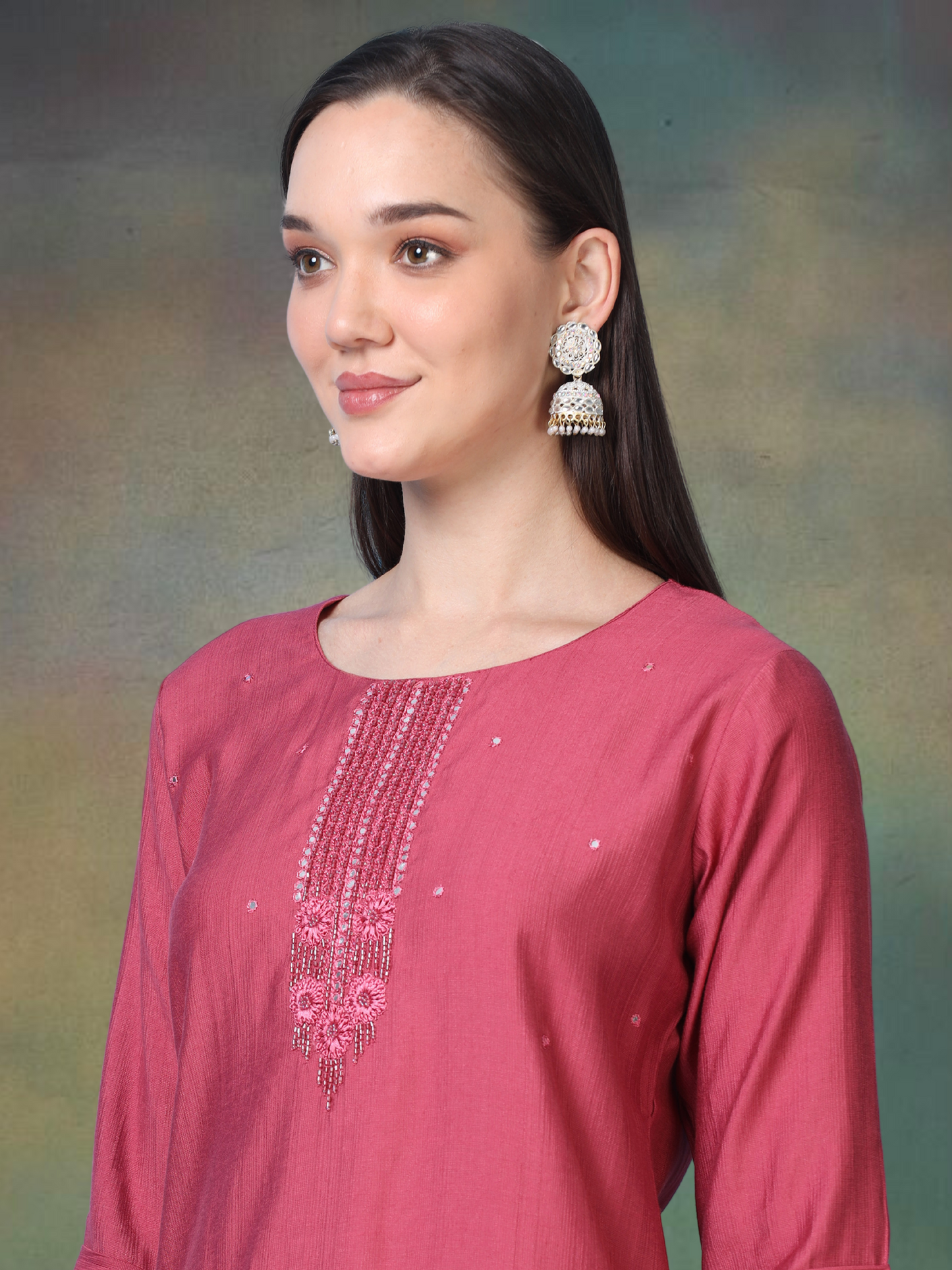 Red Radiance – Mirrorwork Cotton Kurti (1JD-2-A8)