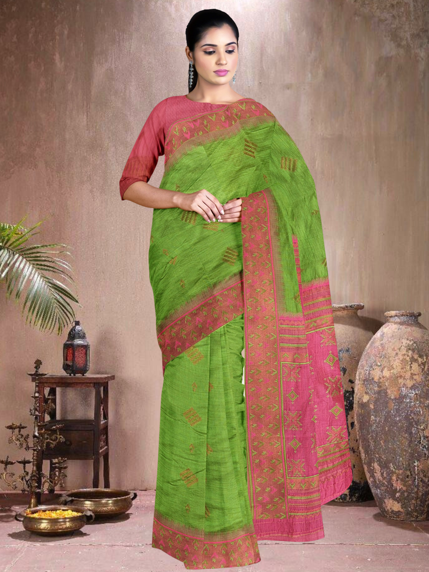 Emerald Enchant Cotton Blend Saree (G-RP-514005-1)
