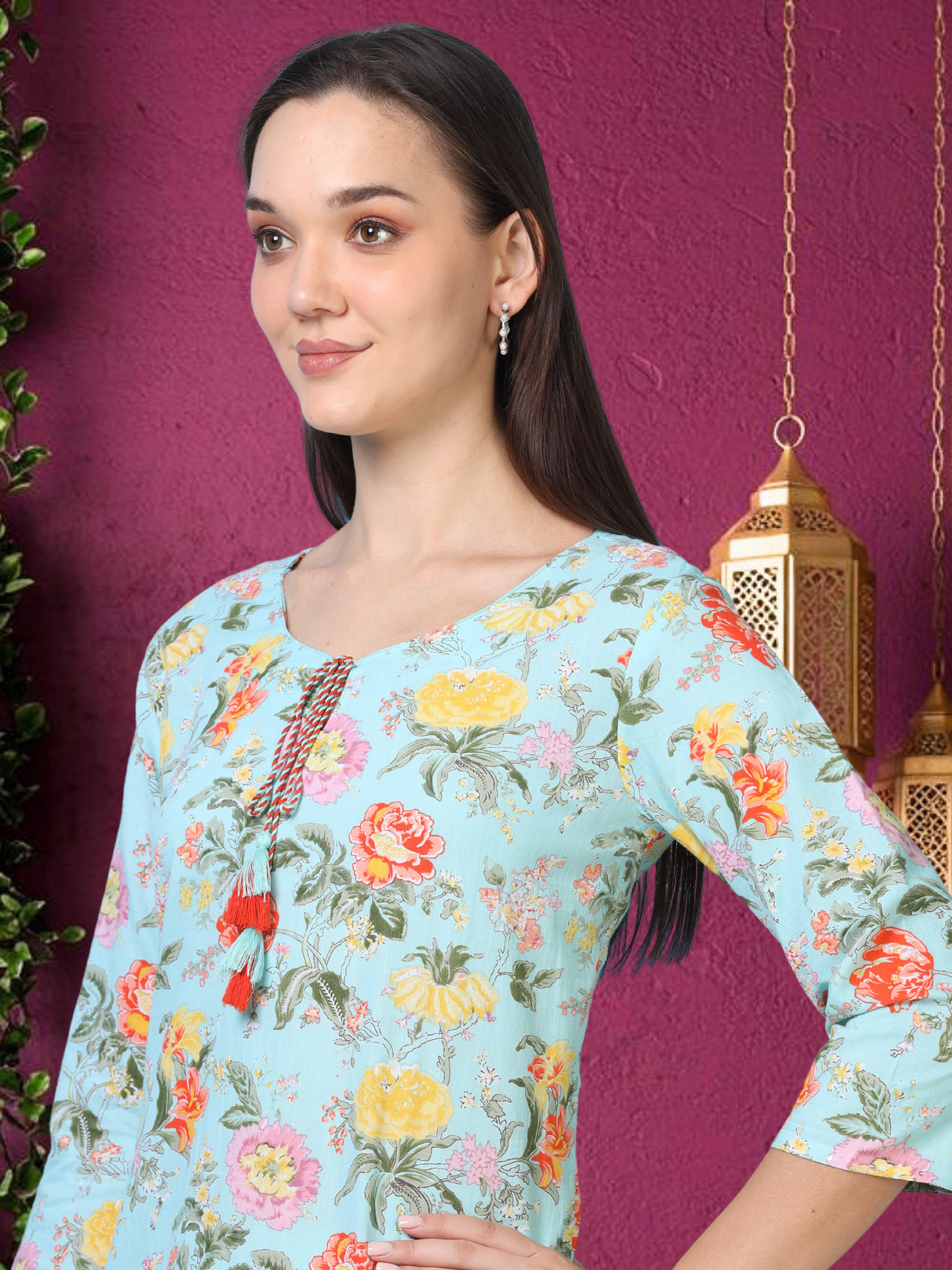 Bloom Flower – Light Blue Printed Cotton Kurti (2TP-6-A6)