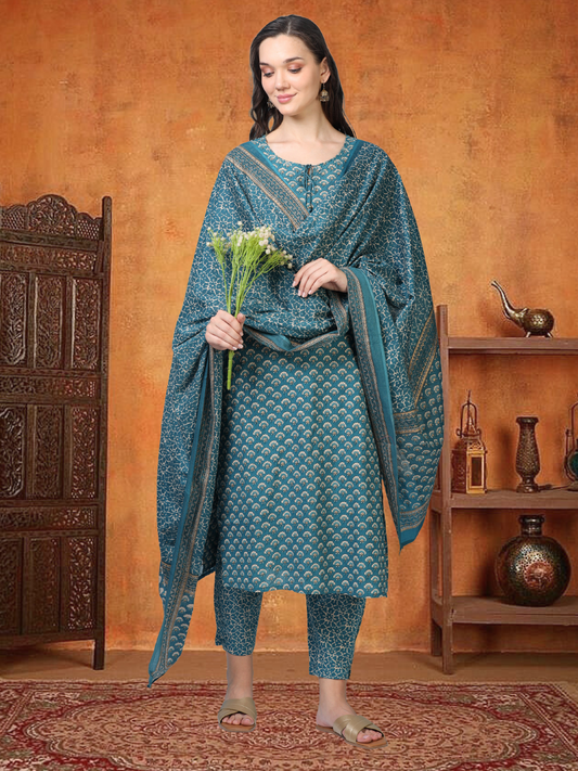 Indigo Ease – Blue Printed 3-Piece Set (2TP-6-C14)