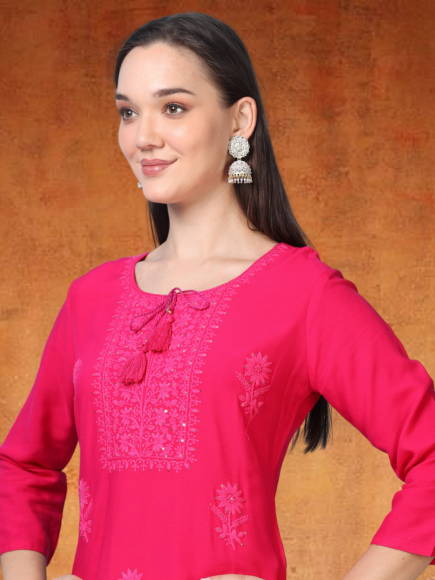 Hot Pink Stare Stopper – Chikankari Cotton Kurti (2FW-2-A1)