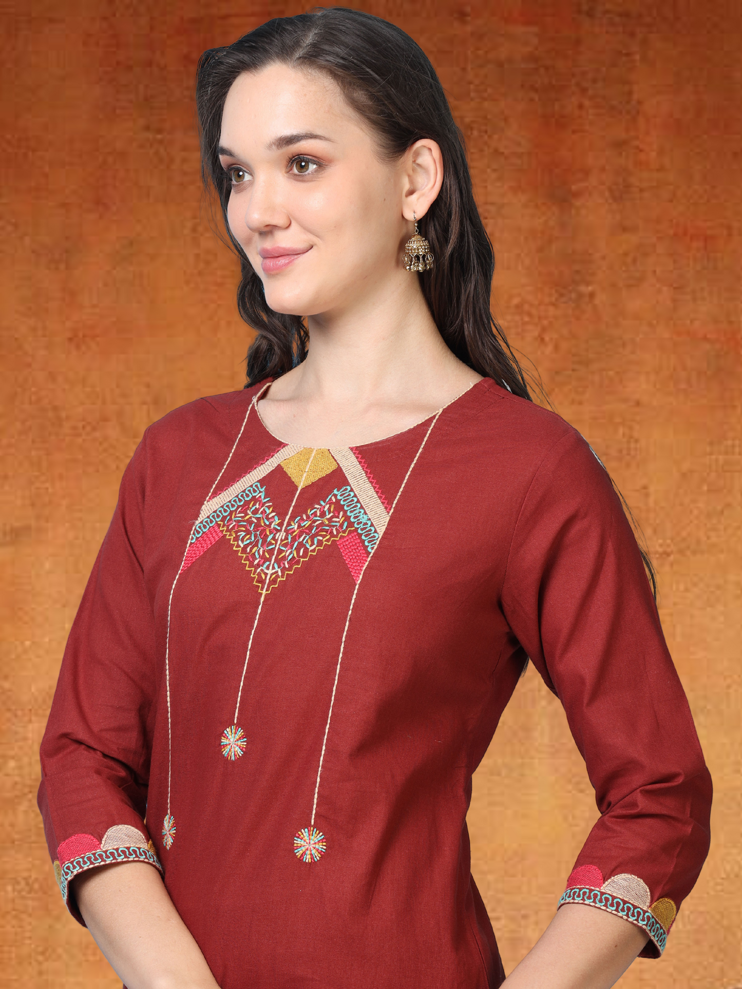Red Alert – Reddish-Maroon Embroidered Co-ord Set (1KB-2-B2)