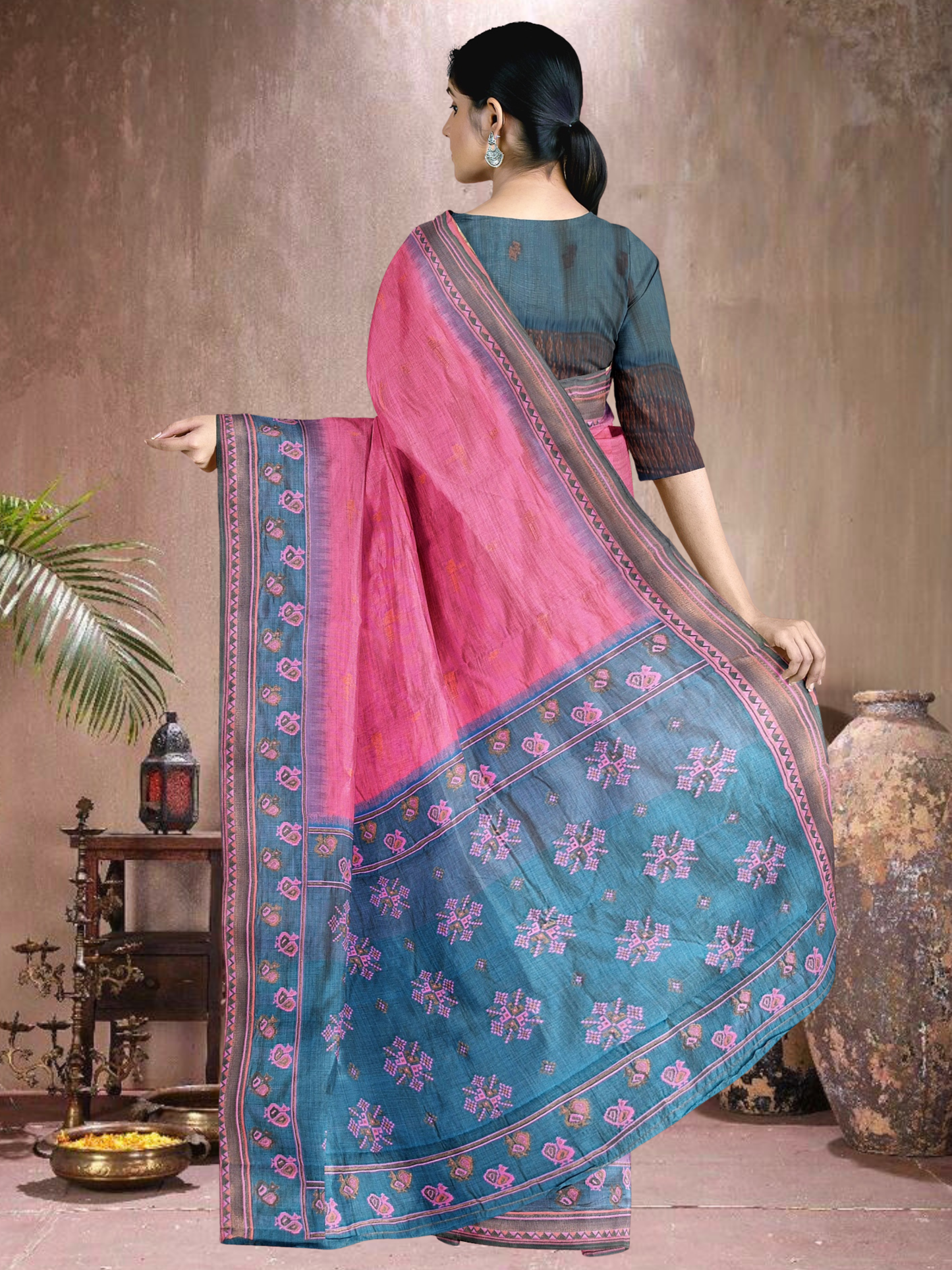 Peacock Blush Cotton Blend Saree (PI-BL-514005-2)