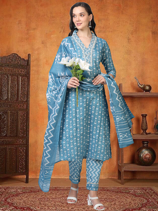 Midnight Hustle – Indigo Blue Embroidered 3-Piece Cotton Set (2DF-6-C12)