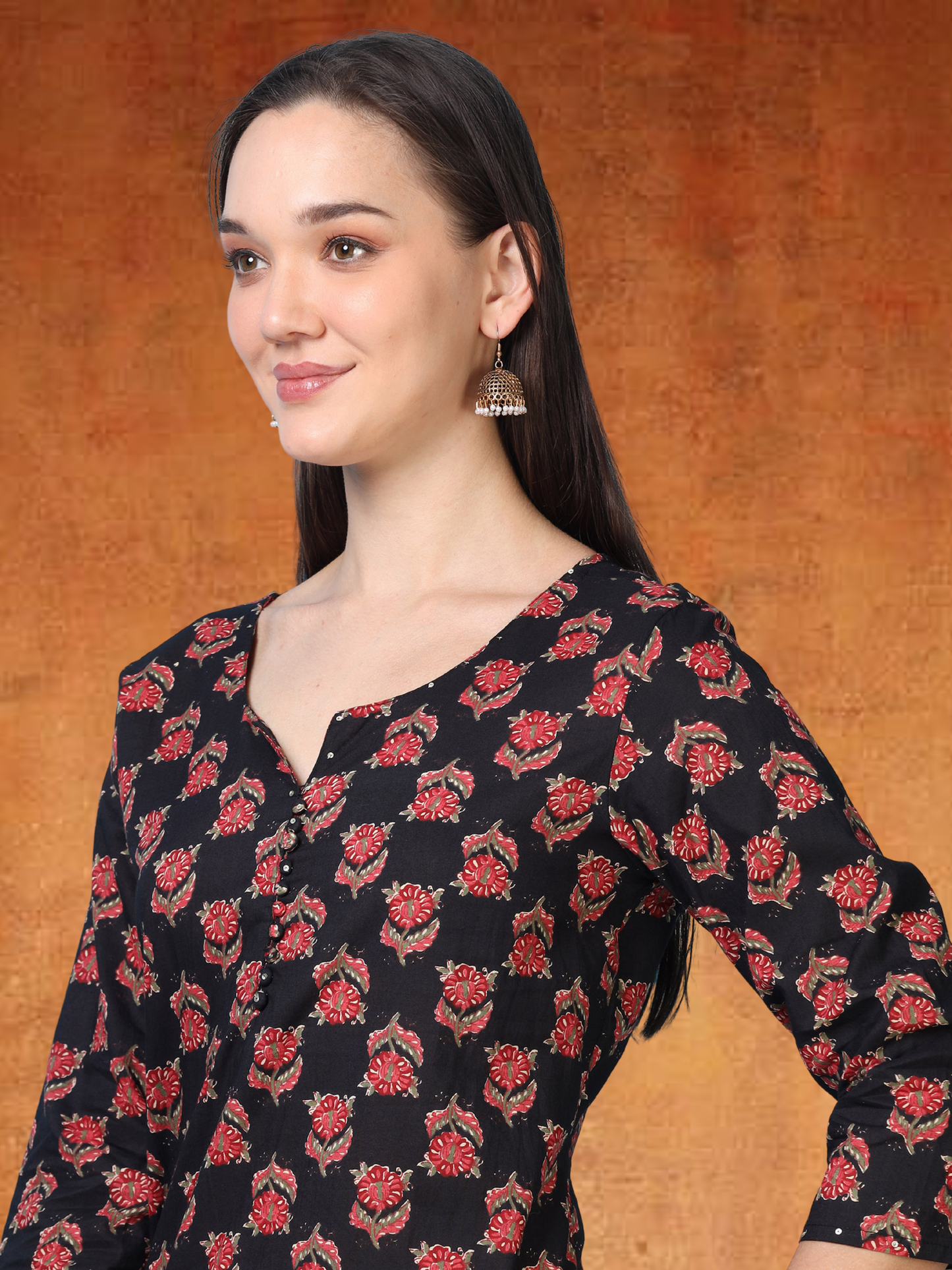 Midnight Muse – Black Printed Cotton Kurti (2TP-0-A1)