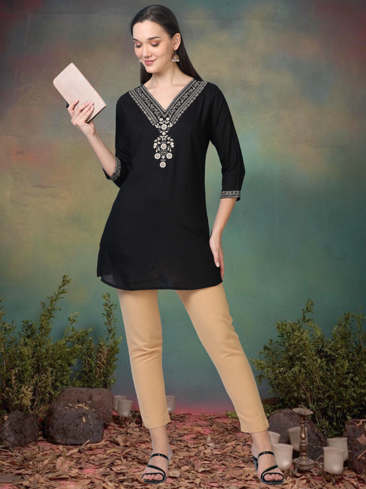 Black Gold Charm – Embroidered Short Kurti (2PS-0-A2)