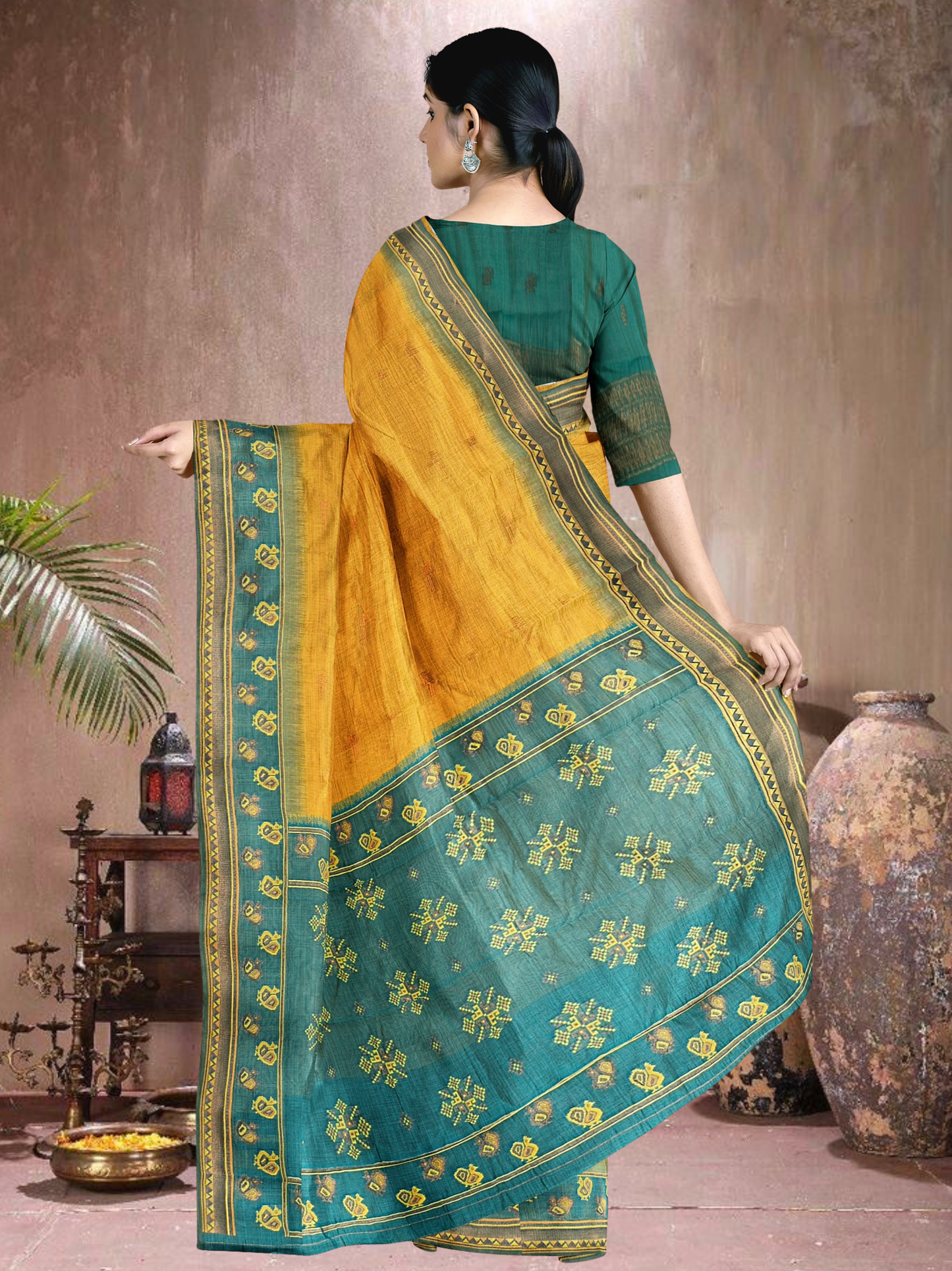 Mustard Mist Cotton Blend Saree (MU-RM-514005-2)