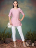 Blush Bloom – Self-Jacquard Pink Short Kurti (1NH-2-A18)