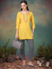 Yellow Sunny Bloom – Embroidered Short Cotton Kurti (2PS-4-A1)