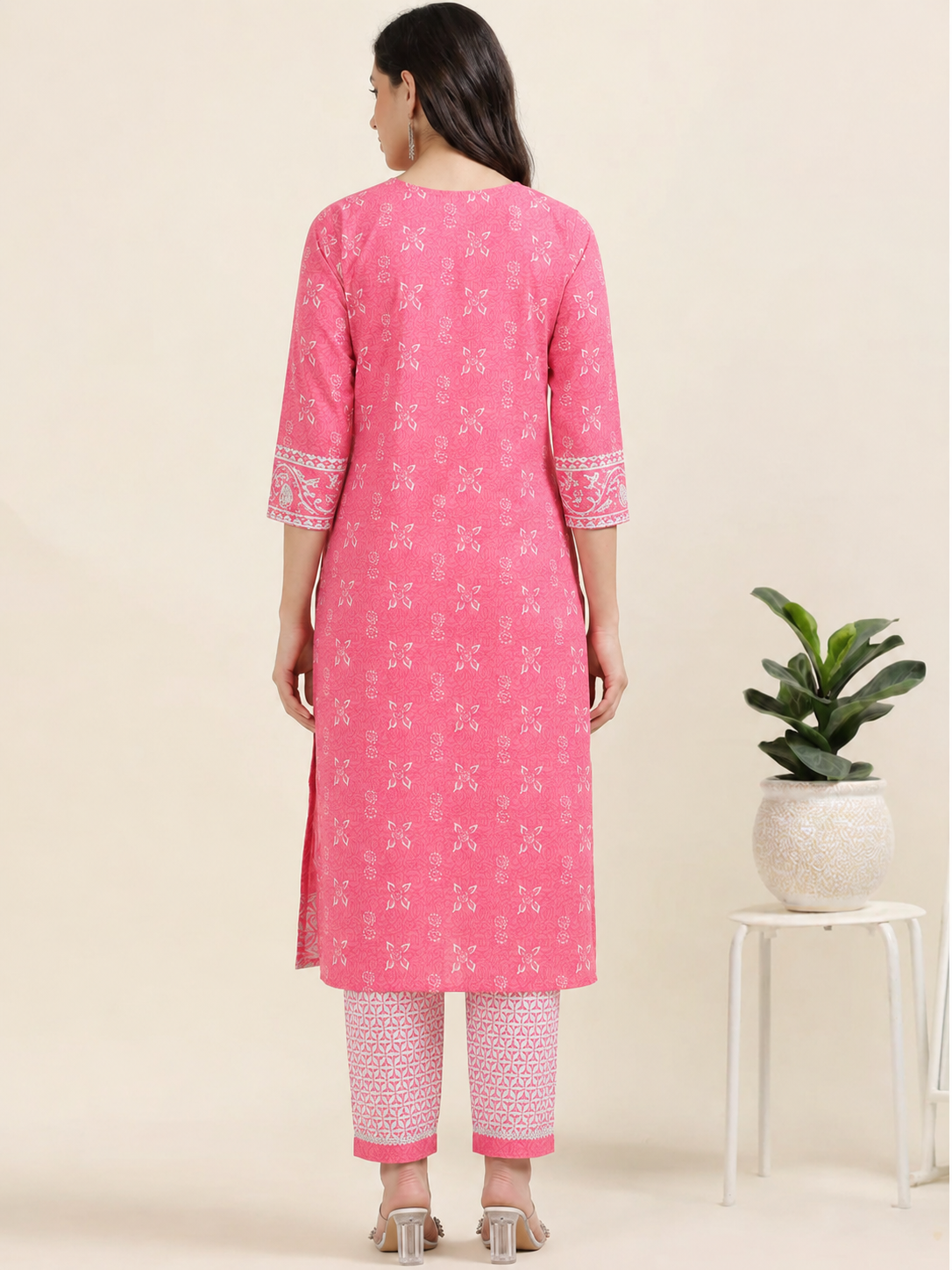 Blush Bloom – Pink Printed Cotton 3-Piece Set (2DF-2-C10)