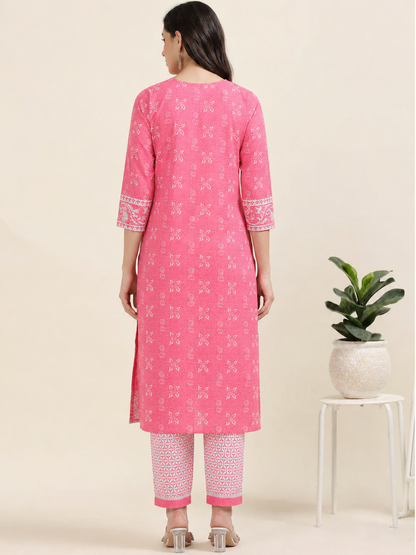 Blush Bloom – Pink Printed Cotton 3-Piece Set (2DF-2-C10)