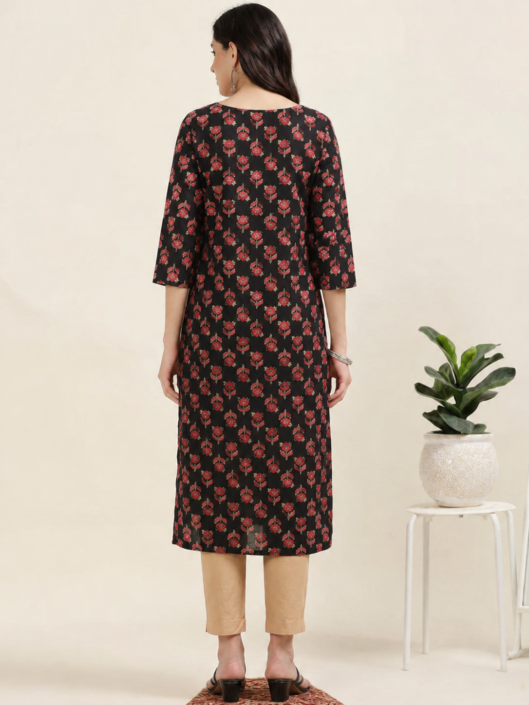 Midnight Muse – Black Printed Cotton Kurti (2TP-0-A1)