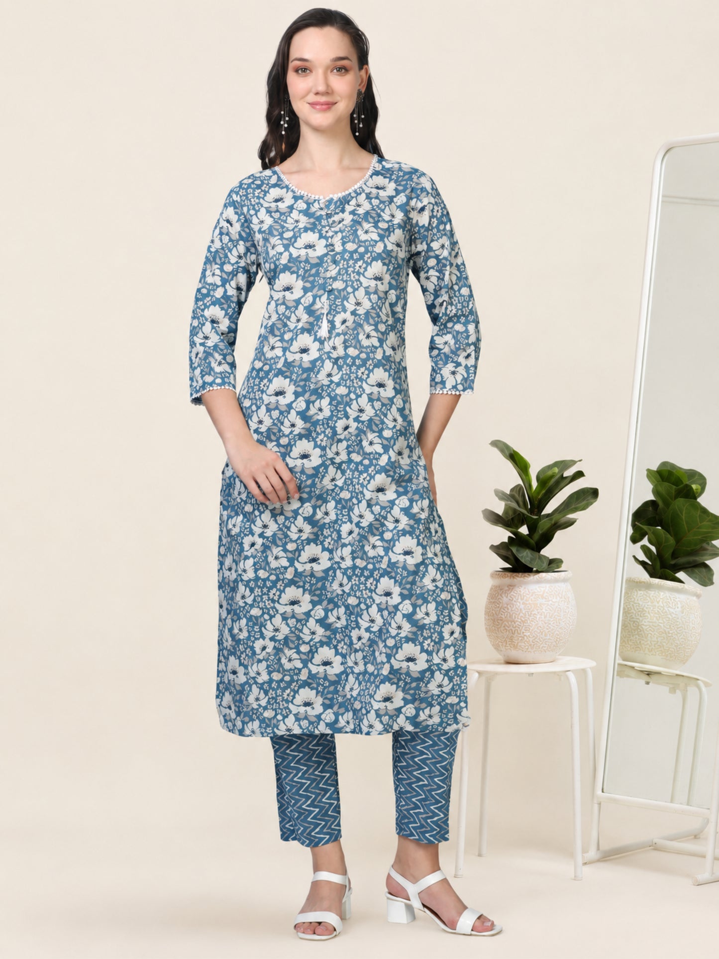 Blue Bloom – Blue & White Printed 3-Piece Set (2TP-6-C19)