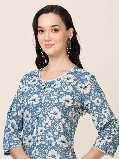 Blue Bloom – Blue & White Printed 3-Piece Set (2TP-6-C19)