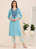 Blue Hush Glimmer – Embroidered Cotton-Tissue Kurti (1JD-6-A13)