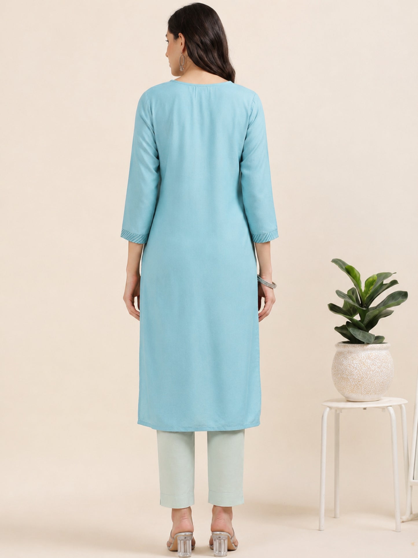 Blue Hush Glimmer – Embroidered Cotton-Tissue Kurti (1JD-6-A13)