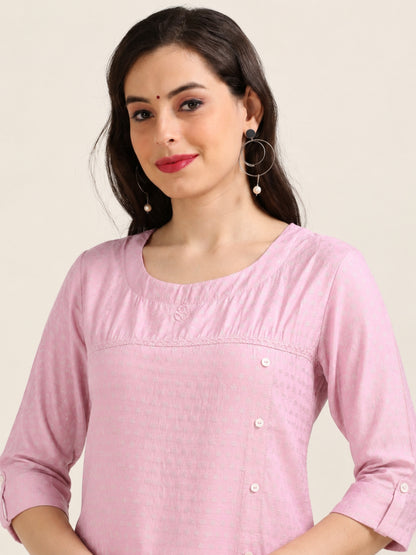 Blush Bloom – Self-Jacquard Pink Short Kurti (1NH-2-A18)