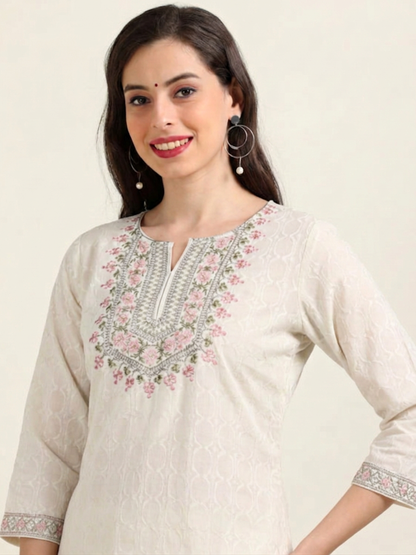 Pista Bloom – Embroidered Short Cotton Kurti (2PS-6-A4)