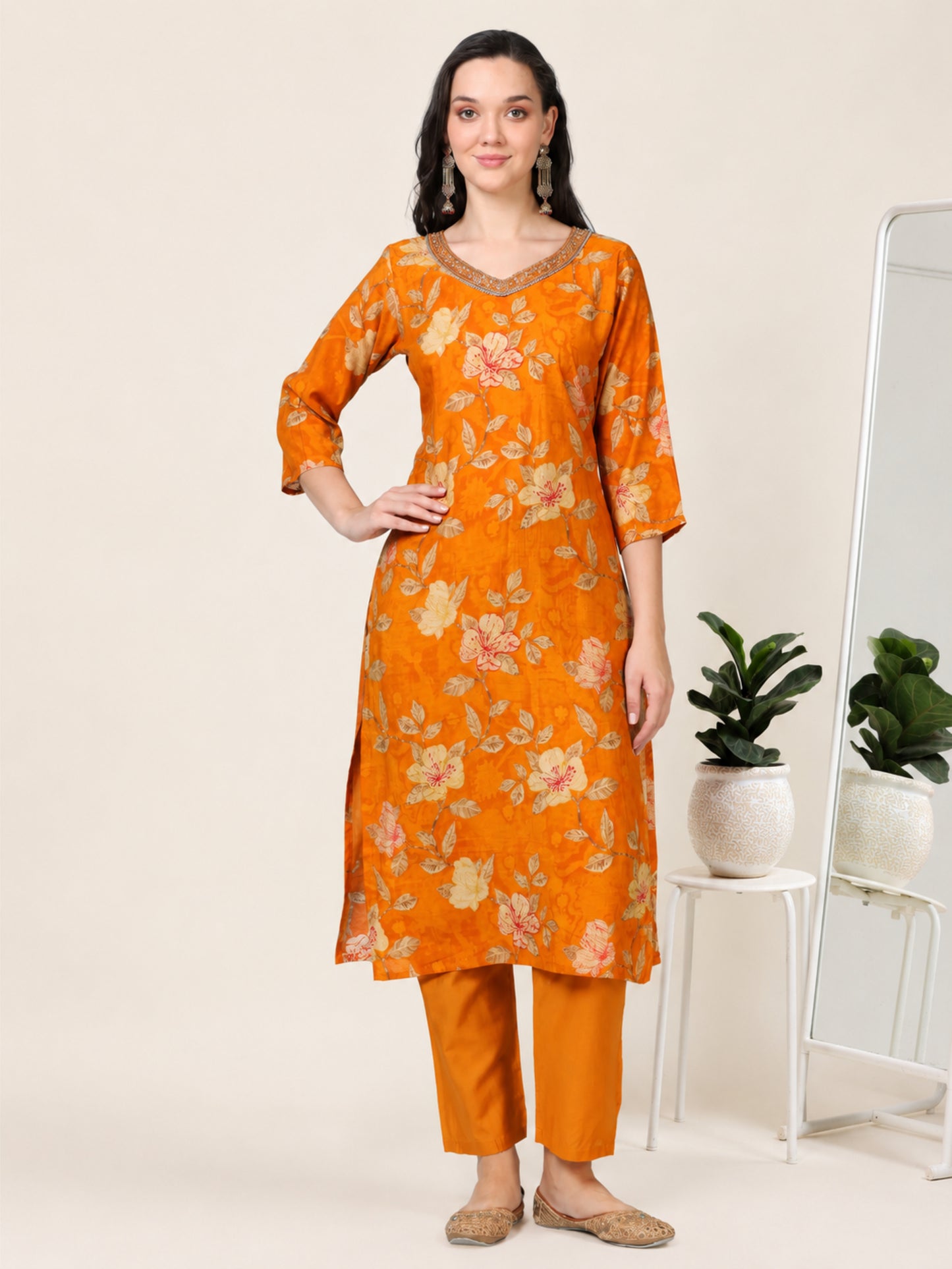 Golden Hour – Mustard Printed Viscose-Cotton 3-Piece Set (1KI-4-C2)