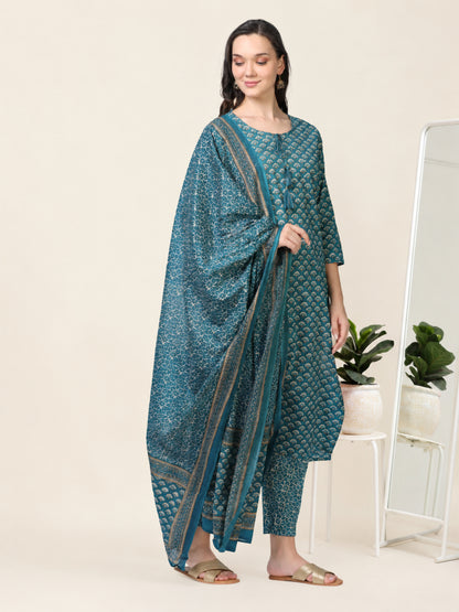 Indigo Ease – Blue Printed 3-Piece Set (2TP-6-C14)