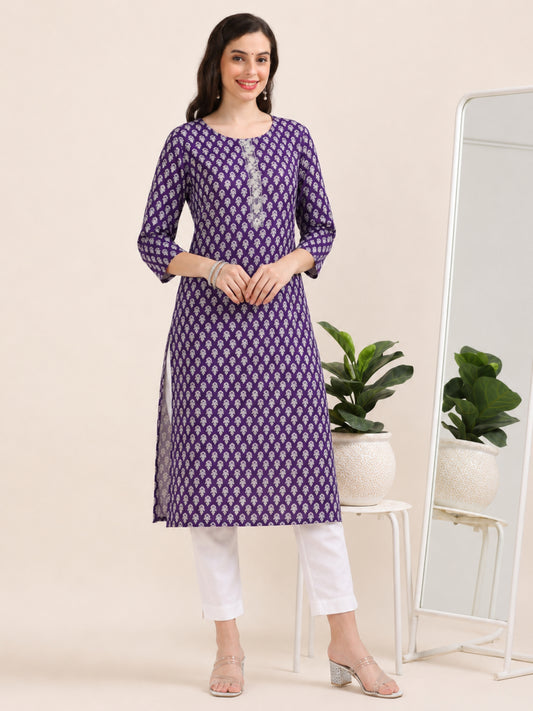 Lilac Luxe – Purple Cotton-Blend Embroidered Kurti (2AA-7-A8)