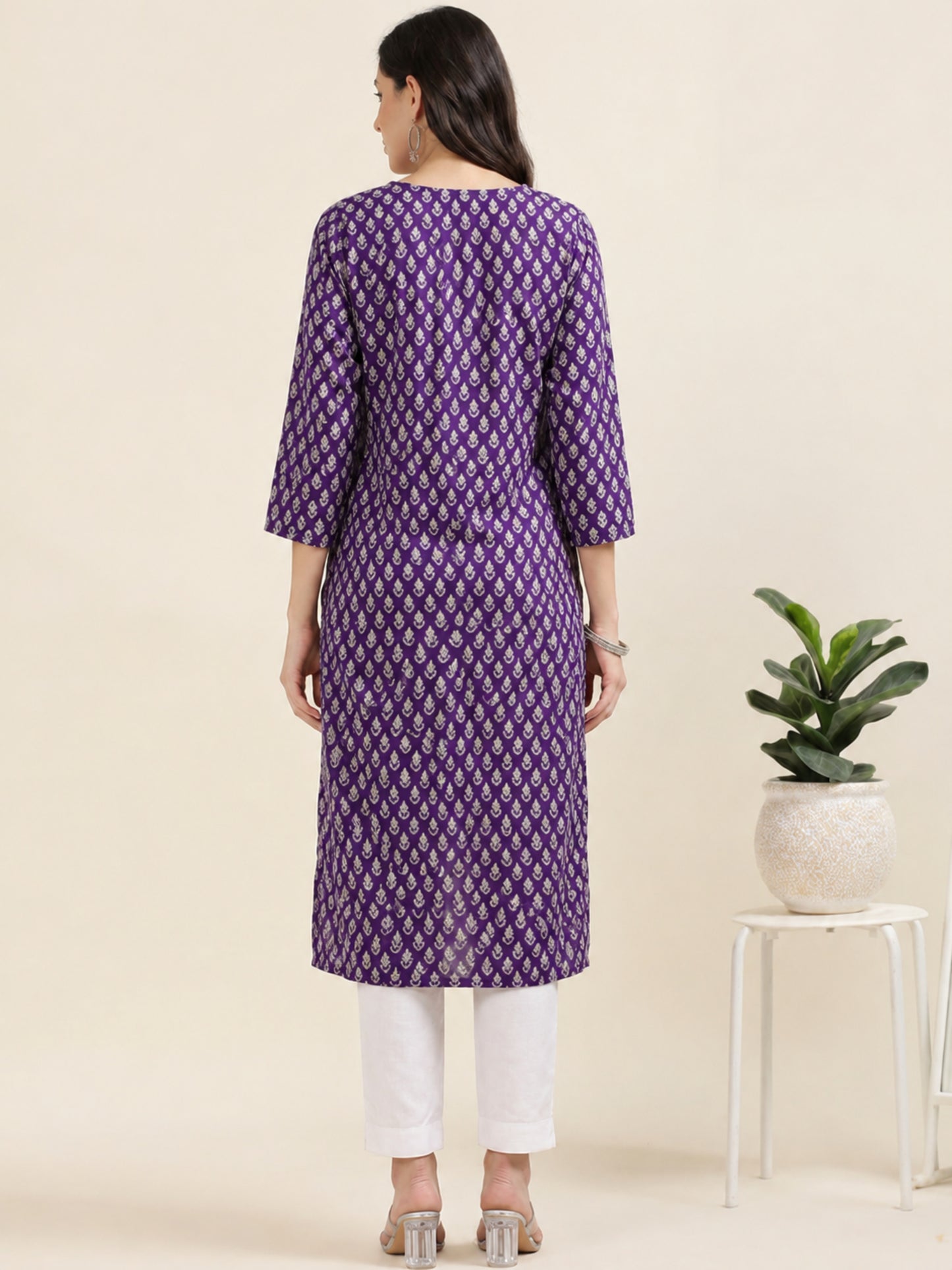 Lilac Luxe – Purple Cotton-Blend Embroidered Kurti (2AA-7-A8)