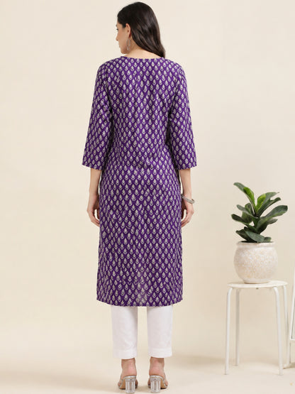 Lilac Luxe – Purple Cotton-Blend Embroidered Kurti (2AA-7-A8)