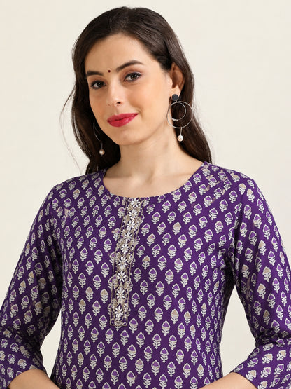 Lilac Luxe – Purple Cotton-Blend Embroidered Kurti (2AA-7-A8)