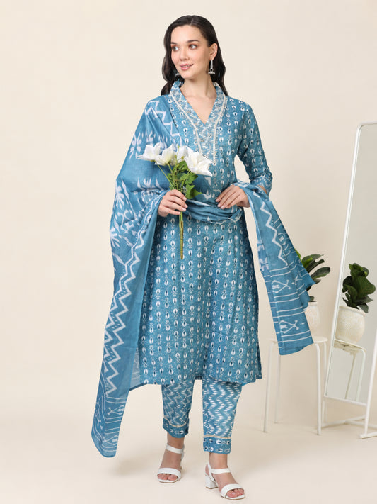 Midnight Hustle – Indigo Blue Embroidered 3-Piece Cotton Set (2DF-6-C12)