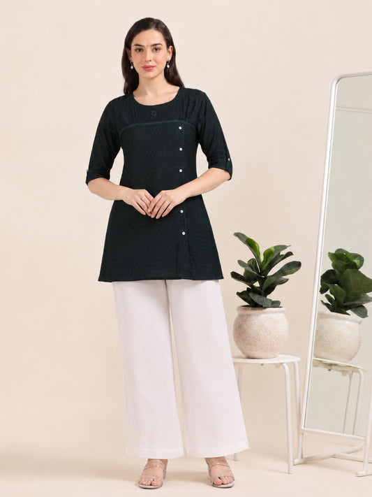 Midnight Muse – Self-Jacquard Black Short Kurti (1NH-0-A19)