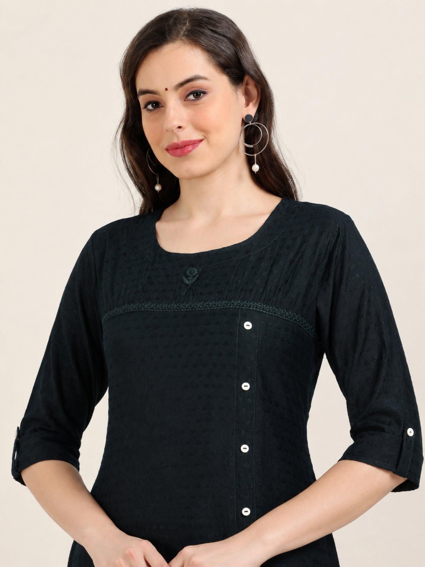 Midnight Muse – Self-Jacquard Black Short Kurti (1NH-0-A19)