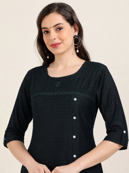 Midnight Muse – Self-Jacquard Black Short Kurti (1NH-0-A19)