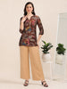 Mocha Bloom – Floral Printed Short Brown Cotton Kurti (1NH-1-A1)