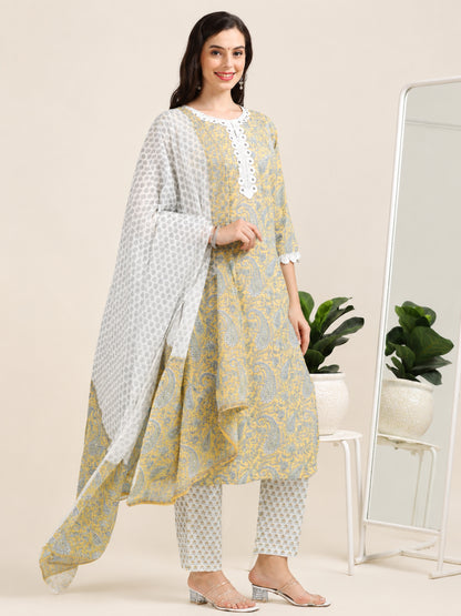 Mosaic Masti – Yellow Printed Cotton 3-Piece Set (2TP-4-C21)