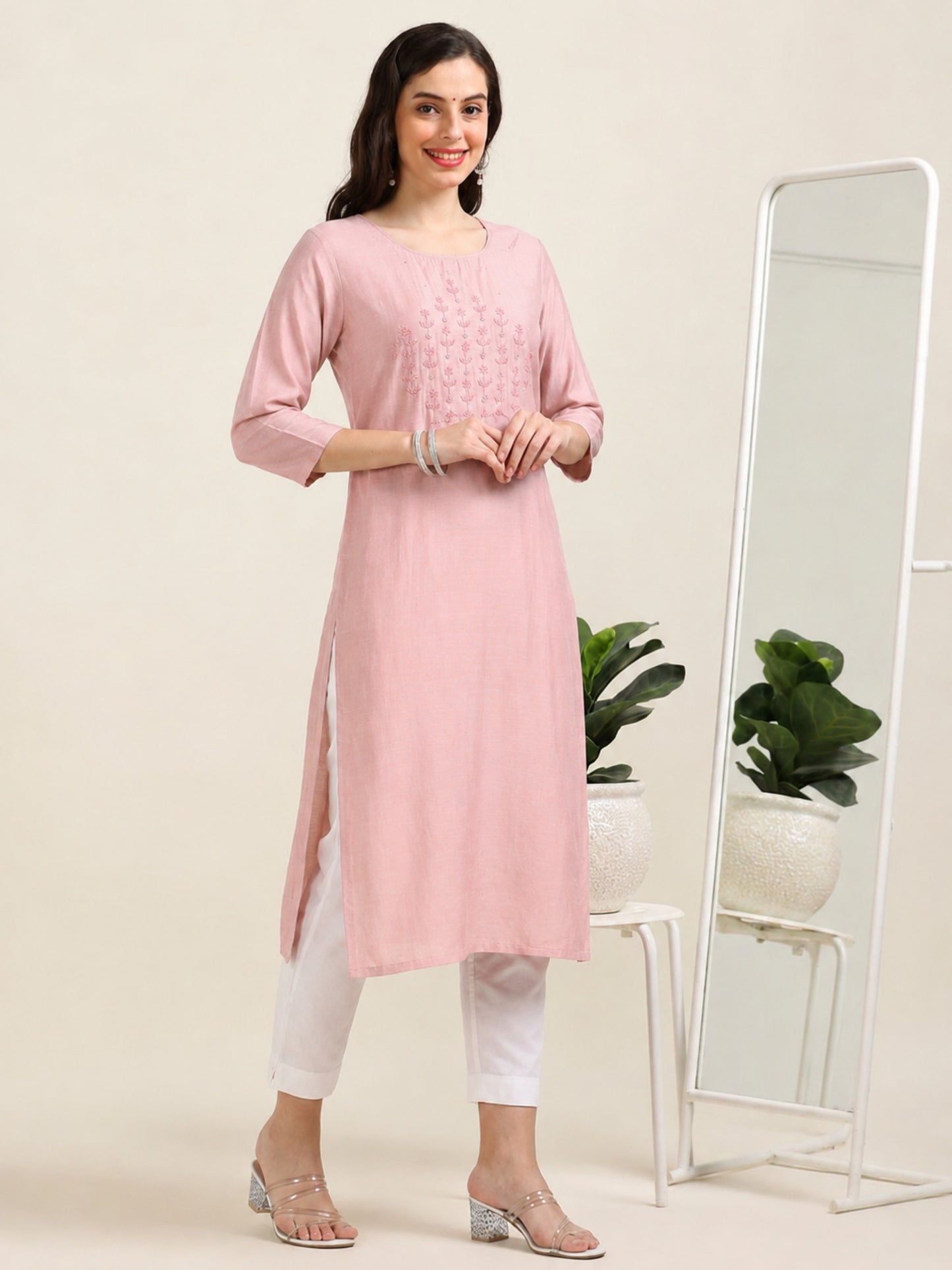 Pretty Please – Baby Pink Raw Silk Kurti (1KB-2-A8)