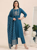 Blue Bash – Raw Cotton & Banarasi Silk-Blend 3-Piece Set (1NH-6-C10)