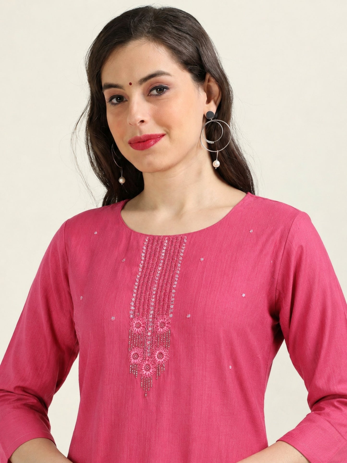 Red Radiance – Mirrorwork Cotton Kurti (1JD-2-A8)