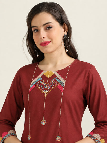 Red Alert – Reddish-Maroon Embroidered Co-ord Set (1KB-2-B2)