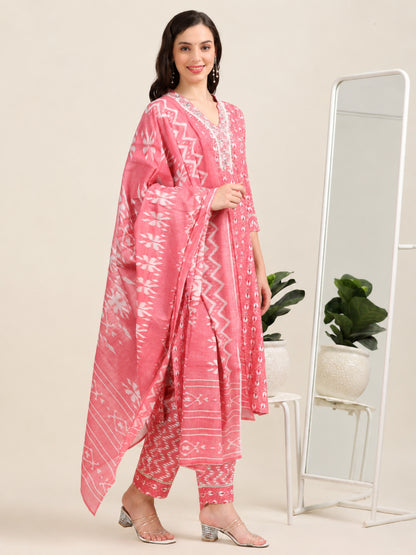 Pink Parade – Handworked Printed 3-Piece Set (2DF-2-C16)