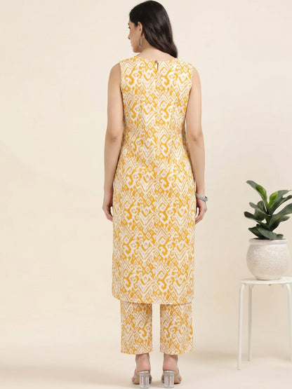 Ochre Aura – Sleeveless Printed Cotton Co-ord Set (2DF-4-B13)
