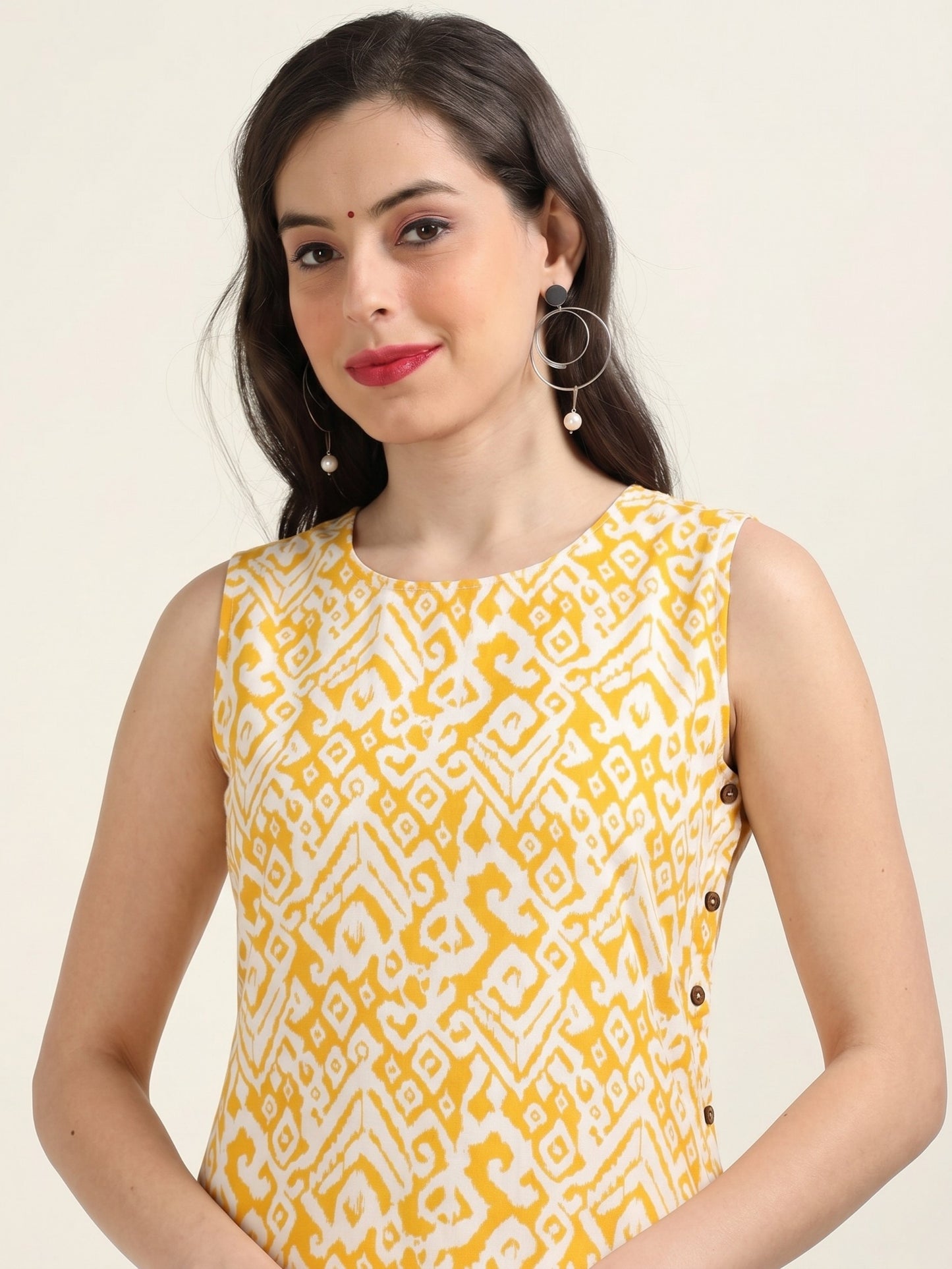 Ochre Aura – Sleeveless Printed Cotton Co-ord Set (2DF-4-B13)