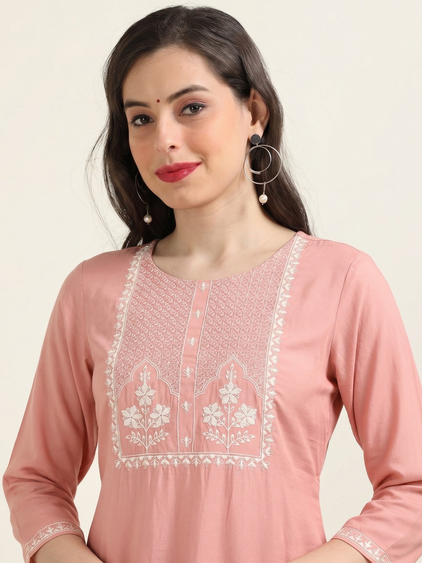 Blush Thread – Light Pink Cotton-Blend Kurti (2AA-2-A1)