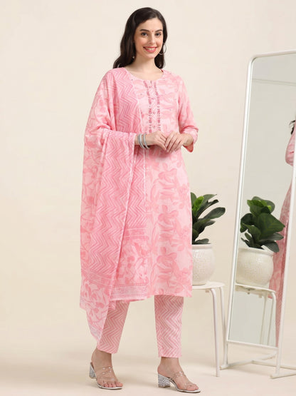 Barbie on Break – Embroidered Light Pink Cotton 3-Piece Set (2DF-2-C6)