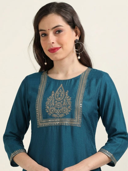 Blue Bash – Raw Cotton & Banarasi Silk-Blend 3-Piece Set (1NH-6-C10)