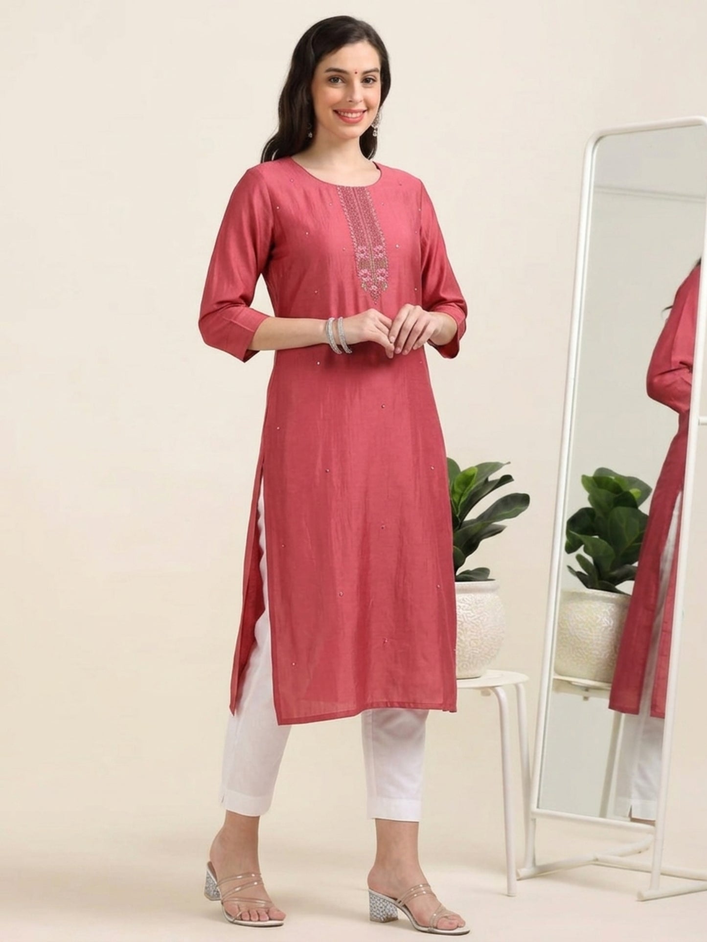 Red Radiance – Mirrorwork Cotton Kurti (1JD-2-A8)