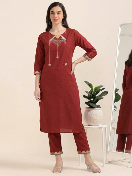Red Alert – Reddish-Maroon Embroidered Co-ord Set (1KB-2-B2)