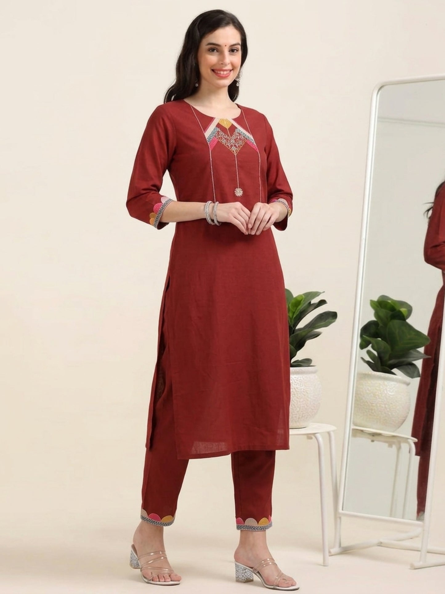 Red Alert – Reddish-Maroon Embroidered Co-ord Set (1KB-2-B2)
